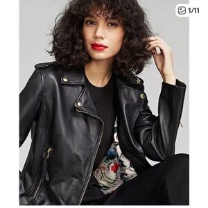Sam Edelman Black Leather Jacket with Gold Accents